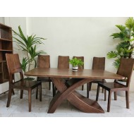Bàn Ăn Gỗ Sồi Chân X 6 Ghế Ghế Màu Óc Chó Bàn Ăn Gỗ Sồi Chân X 6 Ghế Ghế Màu Óc Chó